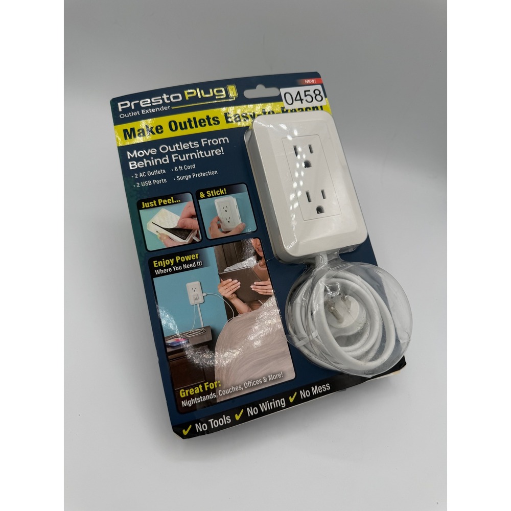 Presto Plug Outlet Extender 2 AC Outlets 2 USB Ports 6ft Cord Surge Protect